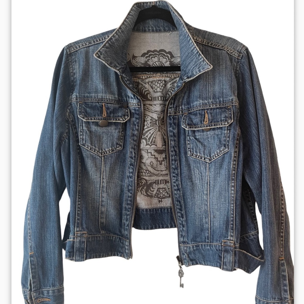 Vintage  zip up jean jacket. Graffiti free bird.  Hand painted. One of a kind.